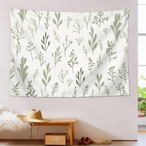 Tapiz de hojas verde salvia para un dormitorio relajante con decoración estética natural