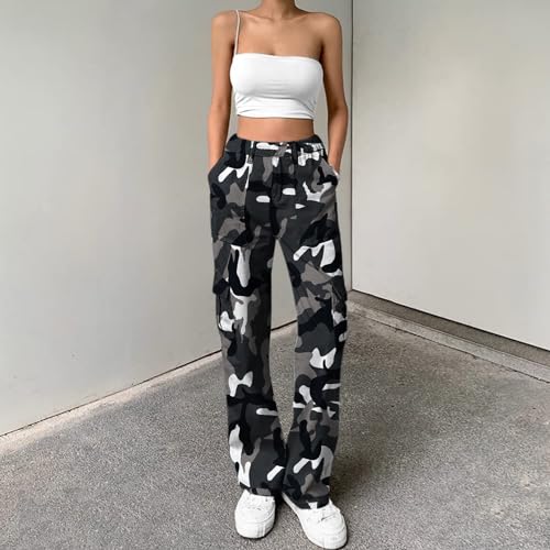 Image of Lepunuo Cargo Pants for Women High Waisted Casual Pants Baggy Stretchy Wide Leg Y2K Streetwear with 6 Pockets