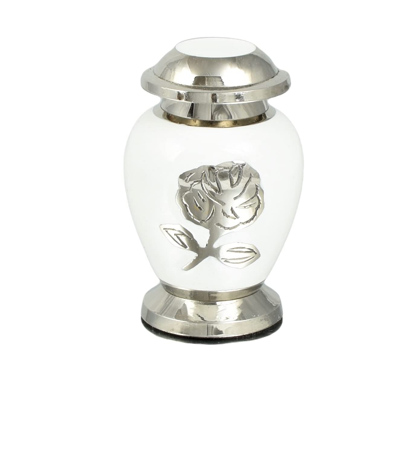 Small Keepsake Urn for Human & Pet Ashes – 3" Memorial Container With Velvet Presentation Gift Box - Capacity 7 Teaspoons - Handcrafted in Metal Aluminium Brass (Dove White - Rose) — image 1