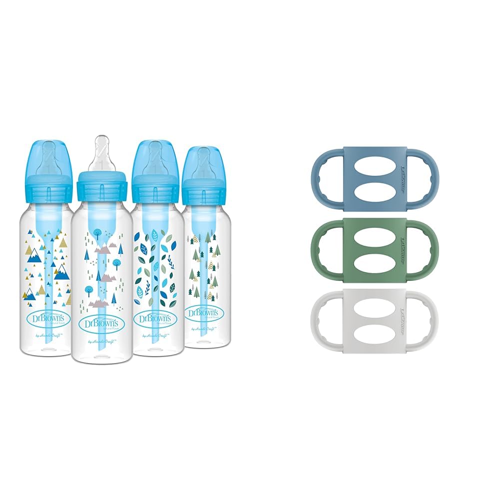 Dr. Brown's Natural Flow Anti-Colic Options+ Narrow Baby Bottles, 8oz, 4 Pack with Silicone Handles, 3 Pack