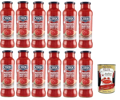 Cirio Passata Rustica Tomatenpassata 12 x 680 g – rustikale, stückige Tomatensauce aus 100% italienischen Tomaten + Italian Gourmet polpa