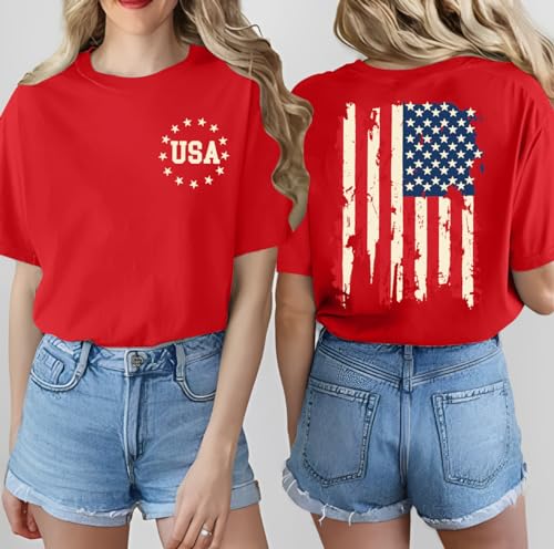 American Flag Shirt Women: Patriotic Shirt USA Flag Stars Stripes Print Short Sleeve T-Shirt 4th of July Tee Tops2
