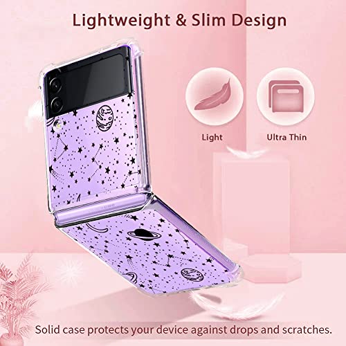 Sakuulo Clear Case Design For Samsung Galaxy Z Flip 4, Cute Planet Moon Print Cover Hard Slim Shockproof Full Body Protection Wireless Charging Phone Cover For Galaxy Z Flip 4 5G(Planet Moon Print) #TOP2