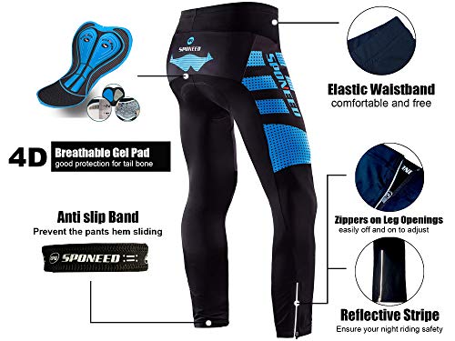 Sponeed Men's Biking Pants Warm Up Cycling Tights Padded Bicycle Cushioned Bike Leggings With Padding Us Xxl Blue #TOP3