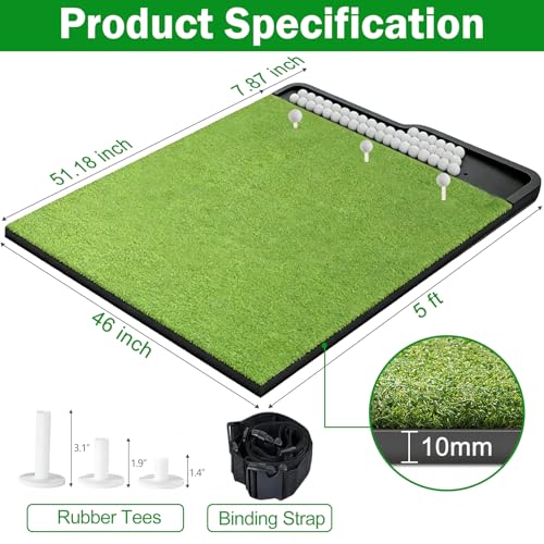 MONOJOY 5x4ft Golf Hitting Mat with Integrated Ball Tray, Premium Golf Practice Mat for Indoor & Outdoor Use, Professional Golf Turf Mat with 3 Rubber Tees & Binding Strap by MONOJOY - Image 8