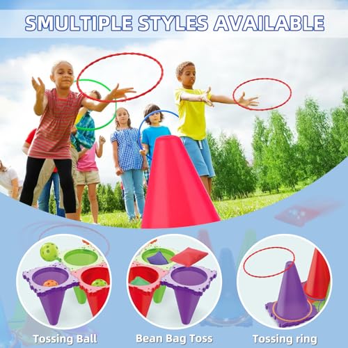 Bean Bag Toss Game Toys - Light Up 3 in 1 Carnival Games Set, Cones Bean Bags Ring Toss, Garden Game Indoor Outdoor Throwing Games for Family Activity, Gifts for Age 3+ Years Old Girls Boys Toddlers - Image 5