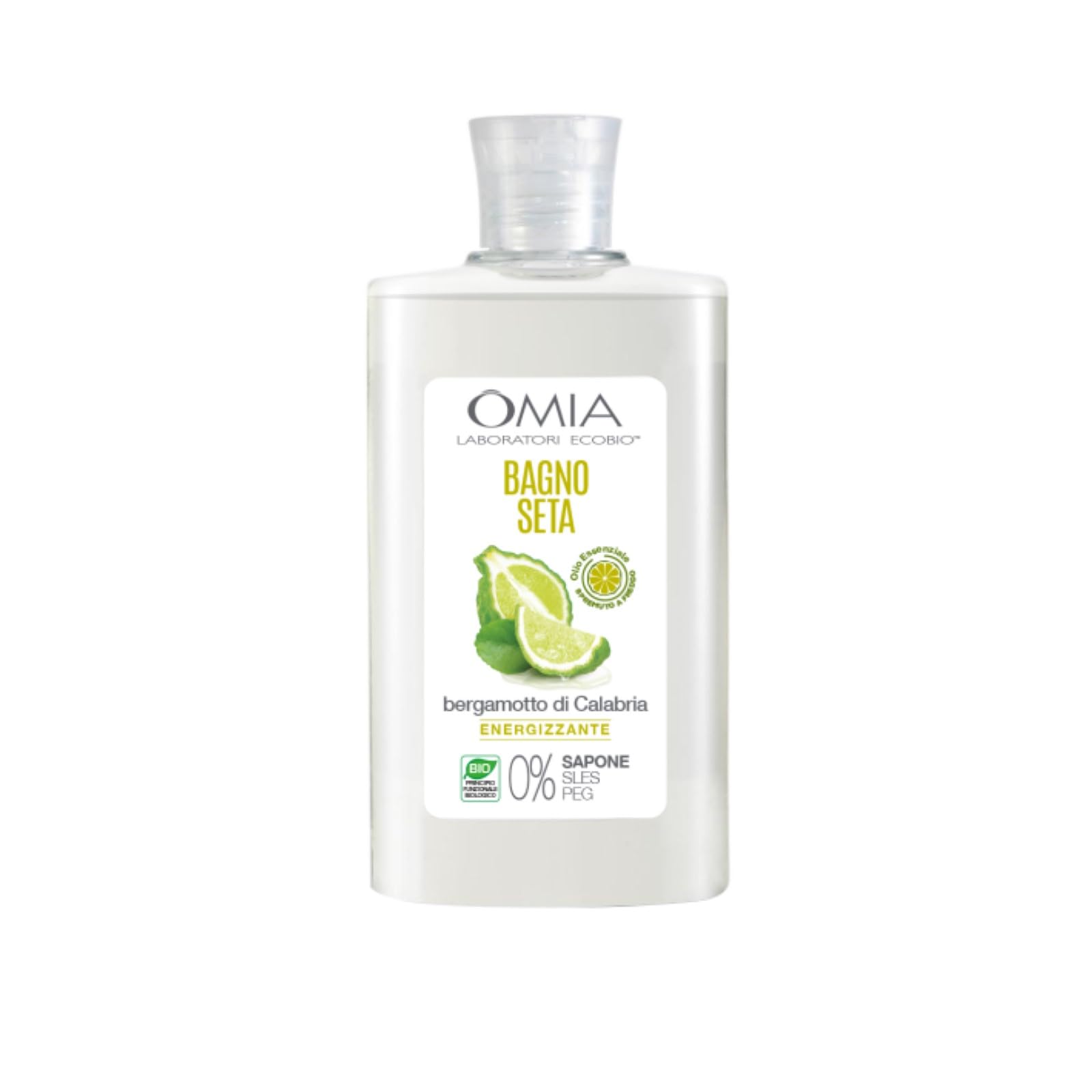 Omia, Bagno Seta EcoBio al Bergamotto di Calabria, Bagnoschiuma Energizzante, Rende la Pelle Luminosa e Idratata, Dermatologicamente Testato, Flacone da 400 ml
