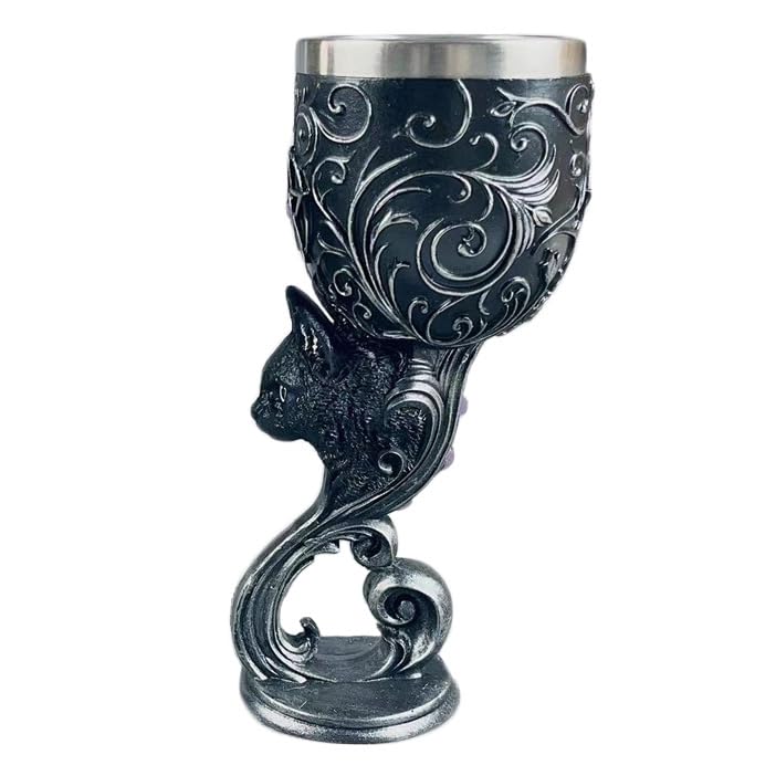 Creative Vintage Black Cat Highball Glass Gothic-Style Black Cat Resin Cup with Stainless Steel Base Party Drinkware for Halloween Decorations