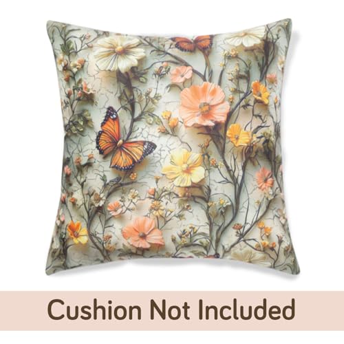 Image of HOKIPO 'Nature Muse 7D' Premium HD Printed Holland Velvet Sofa Cushion Cover | 16x16 Inch (40x40 cm) | Pack of 2, Butterfly Orchard (IN-923-D3*2)