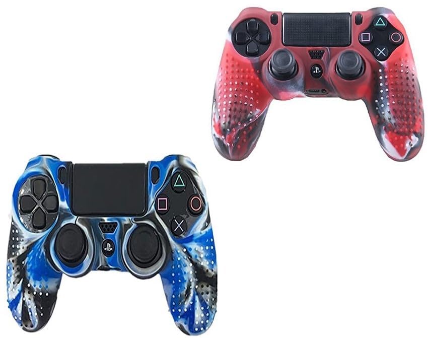 PSS 2-Pack Silicone Cover for PS4 Controller, Anti-Slip Shockproof Soft Rubber Protective Case Cover Skin Protector Case Compatible for PS 4 Controller Gamepad (Blue Camo Dot/Red Camo Dot)-image-22