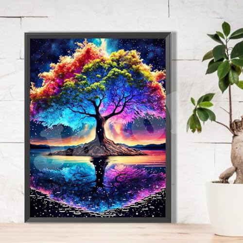 Image of Jasol Diamond Painting Kit, 40x30 Cms, Full Drill, 5D Crystals, Home Wall Decor Gift Set (Blessing Tree M45612)