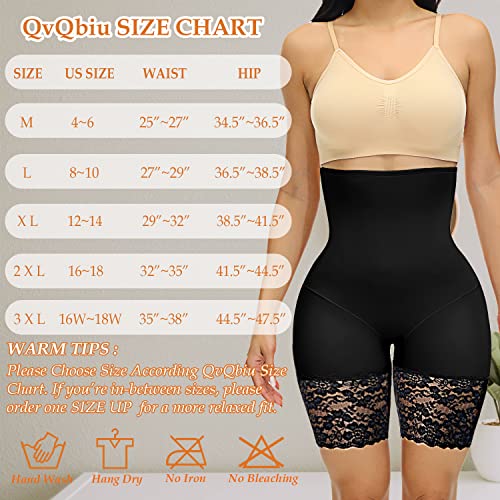 Qvqbiu Slip Shorts For Under Dresses Women Tummy Control High Waist Shapewear Shorts Lace Anti Chafing Seamless Boyshorts (Black, Medium) #TOP5