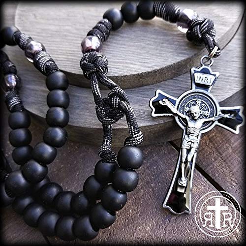 Rugged Rosaries® Black Monk Rosary With Black Enamel Gunmetal Crucifix - Catholic Gifts #TOP4