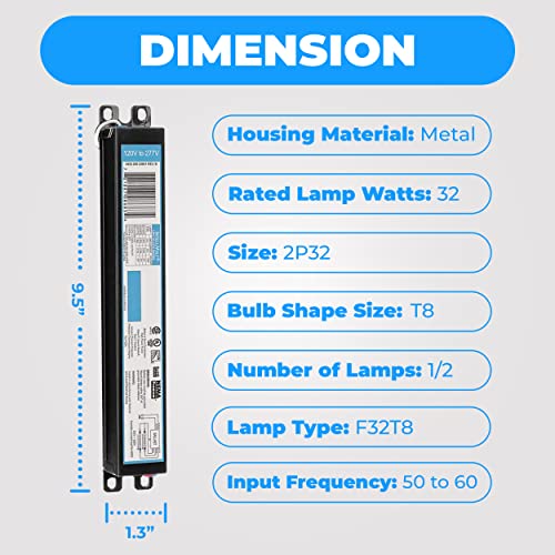 OHLECTRIC Replacement for ICN-2P32-SC 1& 2 Lamp - T8 Fluorescent Electronic Ballast - 120-277 Volt - Instant Start - Standard and Energy Efficient Ballasts - UL Approved - OL-46993