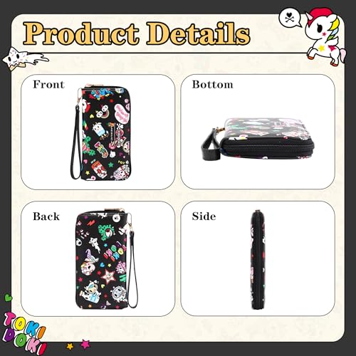 Tokidoki Unicorno Wallet Black Purse Wristlet Wallet with Zipper Pocket Coin Purse Phone Wallet for Women Credit Card Holder(denim daze)4
