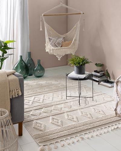 benuta Pop Teppich OYO - Creme 80x150 cm - Eleganter Boho Look Teppich für Schlafzimmer und Wohnzimmer - Maschinengewebt - Für Fußbodenheizung geeignet