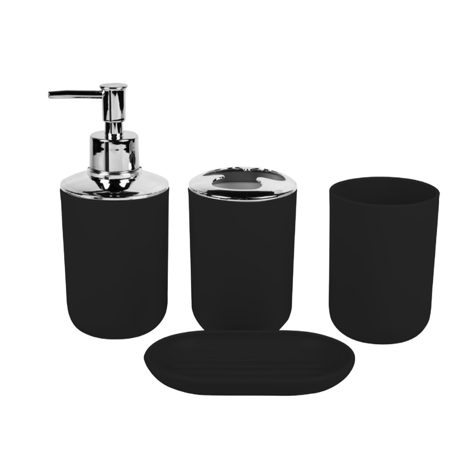 Obotsnoi Black Toothbrush Holder Soap Dispenser Tray & Countertop Storage Modern Bathroom Decors Set