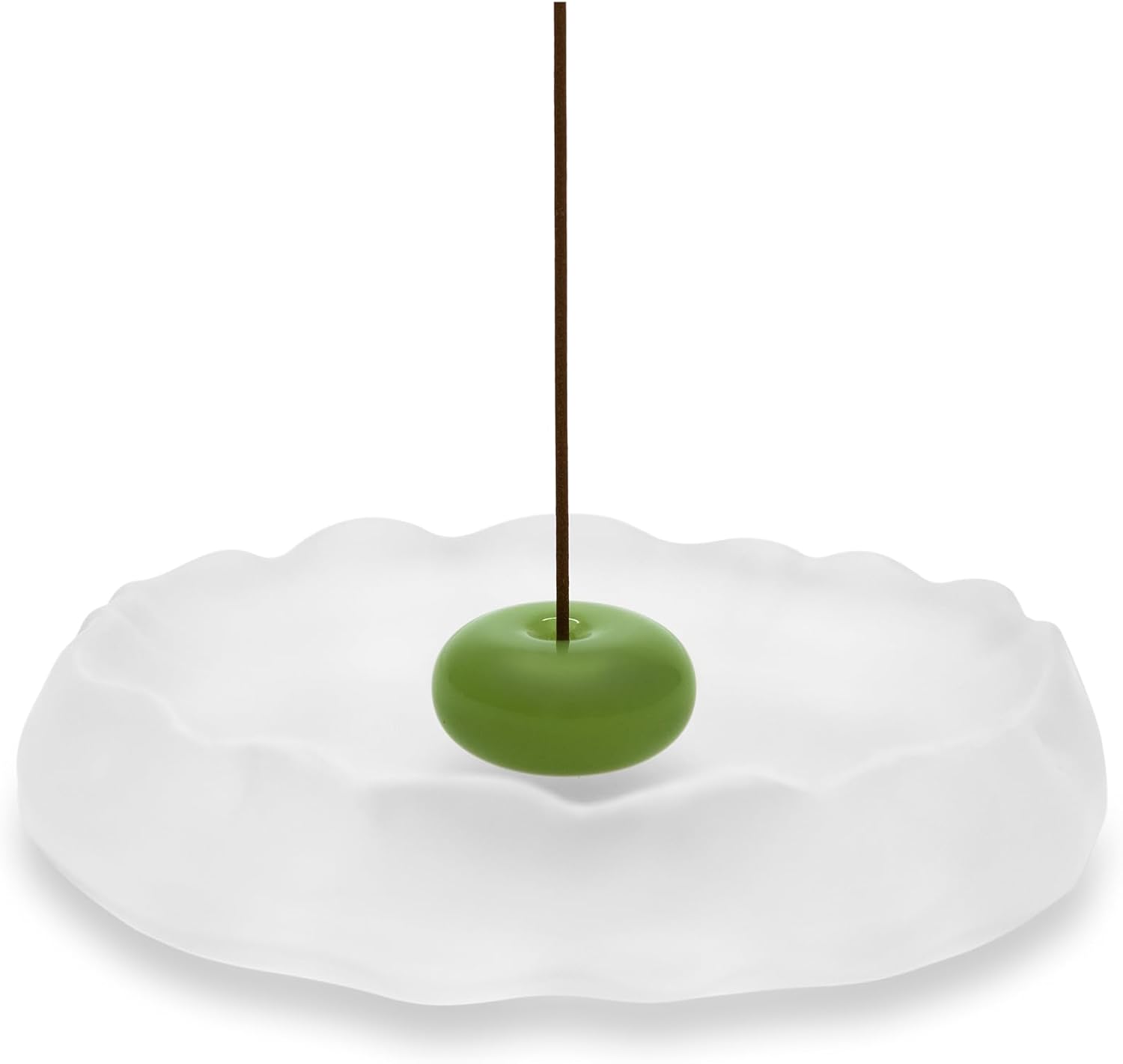 SATORY Handmade Zen Incense Holder 4.1" W- Frosted Glass & Green Jade Stone, Multi-Purpose Ash Catcher- Bakhoor Burner Gift with Incense Stick Samples, Home Décor, Yoga Meditation, Office