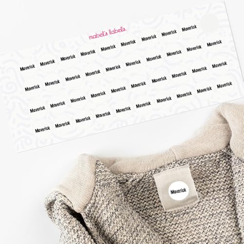 Mabel’s Labels Personalized Stick-On Clothing Labels – Laundry-Safe Kids' Name Labels That Peel and Stick to Clothing Care Tags (White)