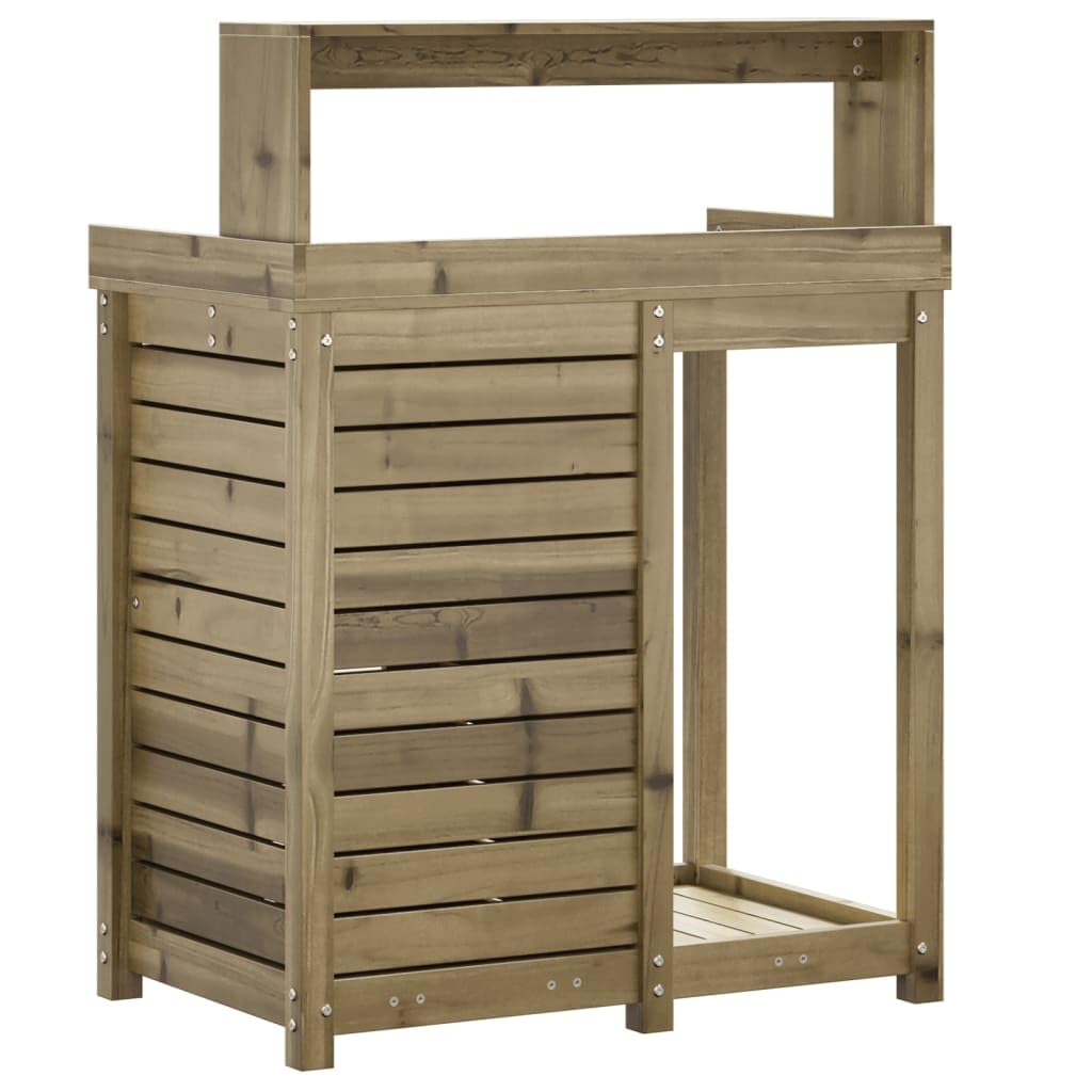 Gecheer Tavolo Invaso con Ripiani e Armadietto,Tavolo da Lavoro per Giardino,Tavolo per Piante,Banco da Lavoro da Giardino,Tavolo Invasatura,Banco da invasatura,82,5x50x109,5cm Legno Impregnato Pino