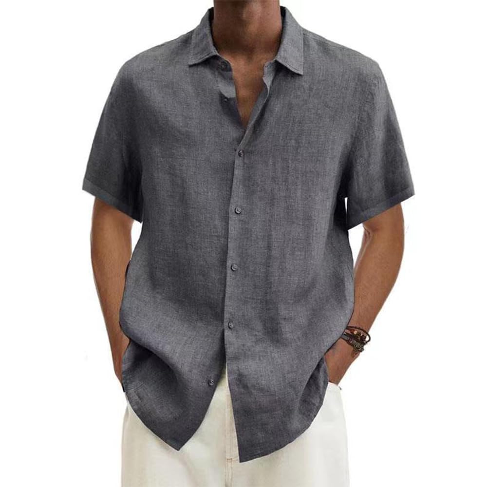 Bengbobar Office Shirts for Men Short Sleeve Slim Fit Cotton Linen Shirts Men Big and Tall Casual Button Down T-Shirt Men