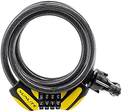 Sunlite Defender D1 Combo Cable Lock, 8mmx6FT, 8mm Diameter, Black/Yellow