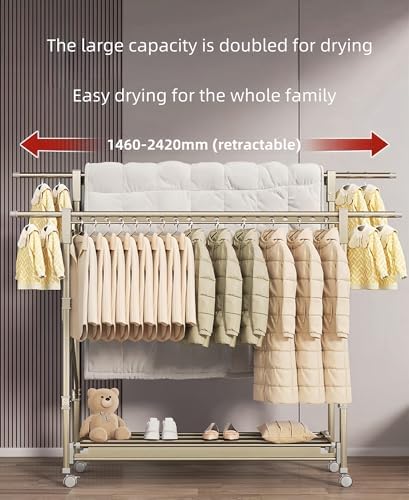 Adjustable Stainless Steel Foldable Clothes Drying Rack, Non-Slip Design for Indoor/Outdoor Laundry Air Drying, Space-Saving, Durable & Portable Laundry Solution