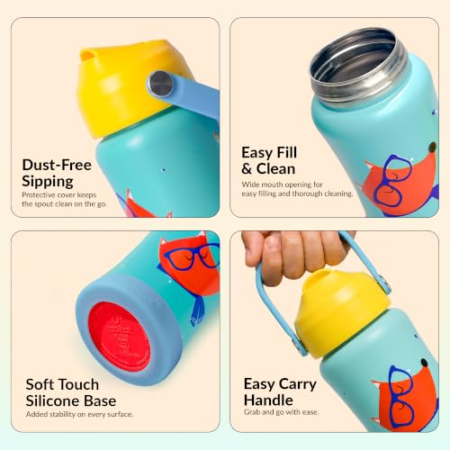 Image of rabitat Steel Play Kids Personalized Water Bottle 450ml | 2 Year Warranty | Leakproof Sipper | Soft Silicone Spout | Flip-Lock Cap & Easy-Carry Handle | BPA-Free 18 /8 Stainless Steel, Young wild