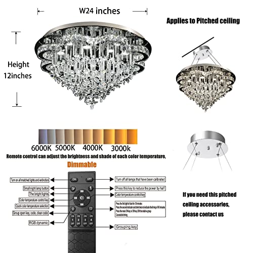 Flashing God W24'' Modern Crystal Chandelier for Living Room Dinning Room Crystal Raindrop Chandelier Flowers Ceiling Lighting LED Dimmable 2700k 4500k 6000k - Image 3