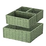 Acellegic 4 Pack Sage Green Paper Rope Storage Baskets Set Woven Decorative Organizer Bins in 3...