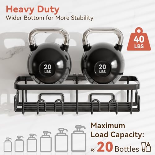 Image of YASONIC Shower Caddy Adhesive, 100% Rustproof Shower Organizer with Soap and Toothbrush Holder, Large Capacity Shower Shelves for Inside Shower, No Drill Shower Storage for Home (5 Pack Black)