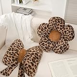 Gujuja Leopard Print Bow Throw Pillows Cute Flower Plush Pillow Stuffed Bow Backrest Cushion Home & Car Decoration（2 Pack）