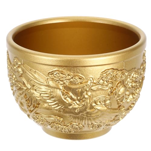 Mikikit Tasse à Thé Vintage en Laiton Motif Dragon Mini Verre à Boire Compact Coupe à Offrande D’Eau pour Cérémonie Bouddhiste et Décoration Intérieure Gobelet Doré pour Espresso et