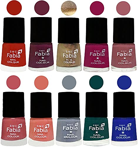 Image of SMC Fabia ALL IN ONE (PACK OF 10), Long Lasting Glossy Nail Polish, 6 ml Each, All Vibrant Colours,01871