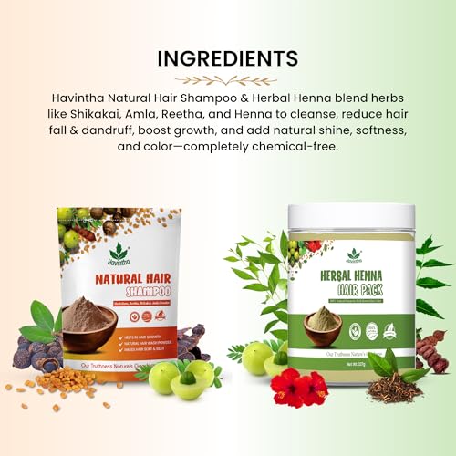 Image of Havintha Amla Reetha Shikakai Methidana Powder Shampoo And Herbal Henna Powder (227g+227g)