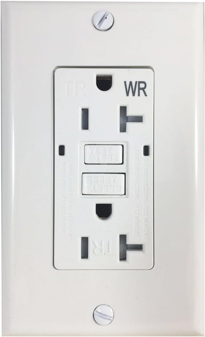 BYBON 20AMP Duplex Self-Test Tamper Resistant & Weather Resistant (TR/WR) GFCI Receptacle Outlet,Two LED Light Indicator,Wallplate and screws included,White,UL 2015 (1 PACK)