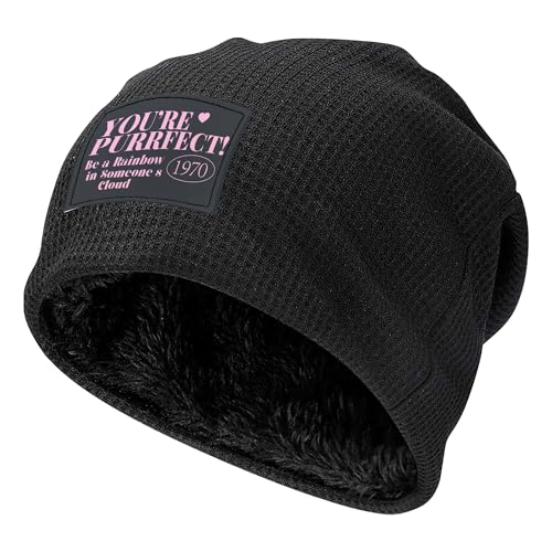 Bonnet tricoté à revers noir avec doublure polaire chaude motifs