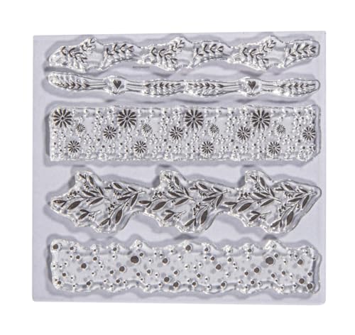 Rayher Set of 5 Clear Silicone Stamps for Card Making and Crafting, Craft Stamps in Assorted Flower Designs and Various Sizes, Flowers, 102.5x97mm, 50288000