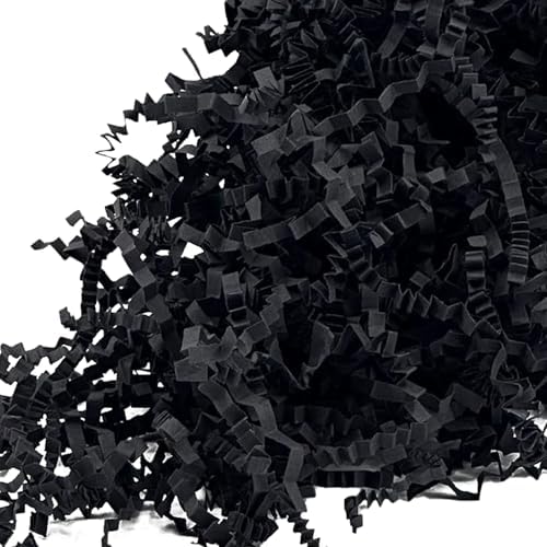 1 LB Crinkle Cut Paper Gift Wrap Filler – Shredded Paper for Gift Boxes, Baskets & Party Decor – Perfect for Christmas, Weddings, Birthdays, Easter & Anniversaries (Black)