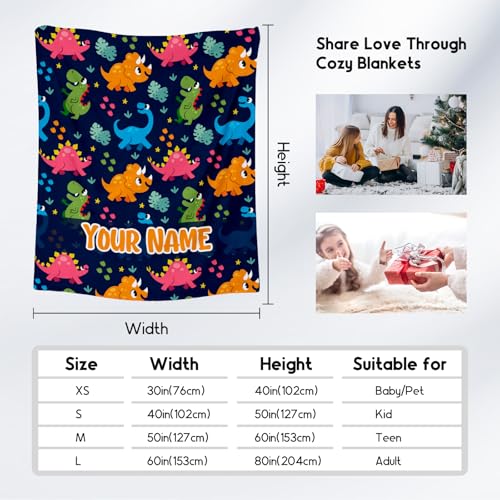 Custom Dinosaur Blanket for Boys - Colorful Soft Fuzzy Throw Gifts - 50x60 Inches Cute Blankets for Couch & Office
