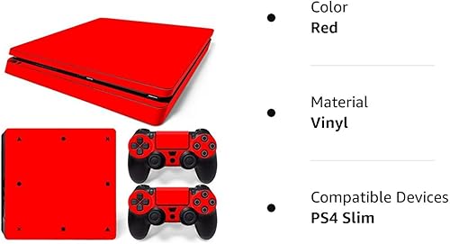 Vista 2 de Gam3Gear Calcomanía protectora de vinilo para consola delgada y controlador de PS4 (no para PS4 o PS4 Pro), color rojo