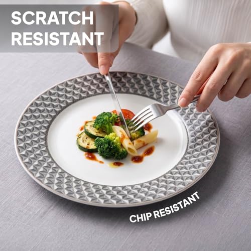 Image of CELLO Pyramid Divine Series Opalware Dinner Set of 33 Pieces for Family of 6 | Bone-Ash Free & Leadfree Opal Glass, Microwave & Dishwasher Safe Plates & Bowls Crockery Set for Dining & Gifting