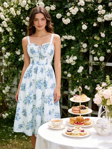 Image of Scarlet Darkness Summer Dresses for Women 2026 Floral Corset Dress Long Milkmaid Dress with Pocket