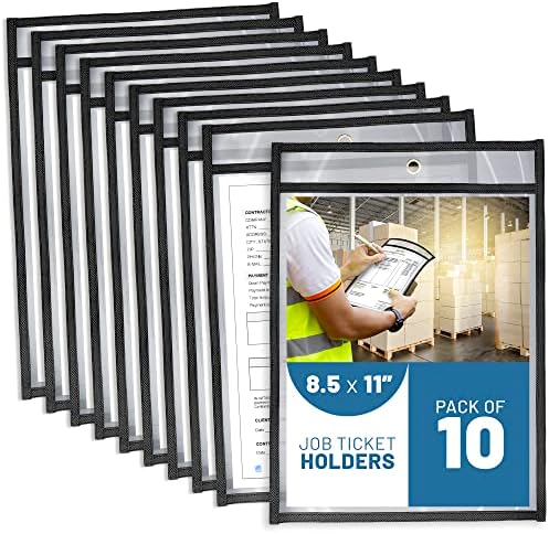 10 Pack Job Ticket Holders 8 1/2 x 11 - Work Order Plastic Sleeves for Documents - Shop Ticket Holders - Dry Erase Pocket Sleeves - Dry Erase Pockets - Dry Erase Sleeves - Clear Pocket Sleeves