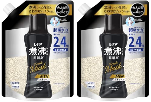 【まとめ買い】レノア 煮沸レベル超消臭 抗菌ビーズ MEN Fresh Musk 清潔感あふれるムスクの香り 詰め替え 1040mL × 2個