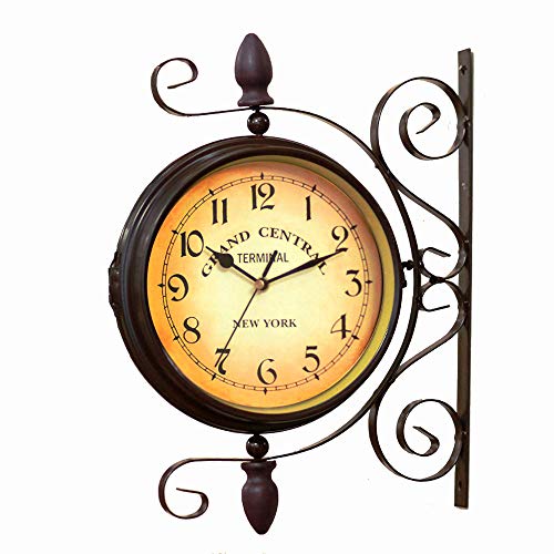 BELMAKS Vintage Double Sided Wall Clock Vintage Industrial Wall Clock for Outdoor Decorative Art Antique Decor Office Kitchen Silent Watches 360 Degree Rotate Antique