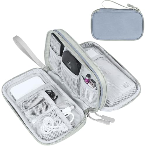 Image of FYY Electronic Organizer, Travel Cable Organizer Bag Pouch Electronic Accessories Carry Case Portable Waterproof Double Layers Storage Bag for Cable, Charger, Phone, Earphone, Medium Size, Light Grey