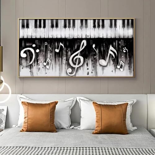 Peintures sur toile note de musique noir et blanc déco murale 40x80