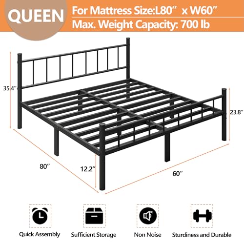 Image of zizin Queen Metal Bed Frame with Headboard and Footboard Steel Slat Support | Queen Size Platform Bedframe Mattress Foundation, No Boxing Spring Needed, Under Bed Storage Easy Assembly, Black