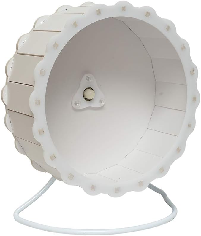Quiet Hamster Exercise Wheel Silent Spinner, Made of Wood, Stand Included, Sunflower Design (7.5", White)